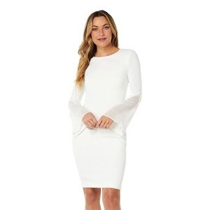 White Calvin Klein Scuba Crepe Dress w/ Long Slit Sleeves